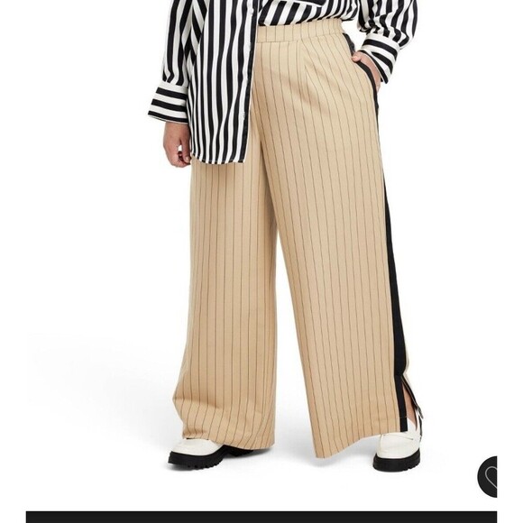 La Ligne x Target  Women's Striped Wide-Leg Trousers Tan/ Black - Size 3X - Picture 2 of 7